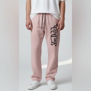 Von Dutch men’s dirty Pink Jogger Sweatpants black logo size 2XL pockets unisex